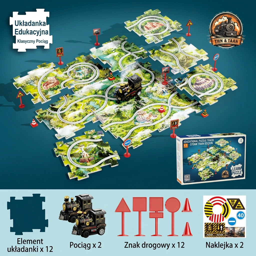 Świąteczny Pociąg Puzzle – Zestaw 4 Elementów