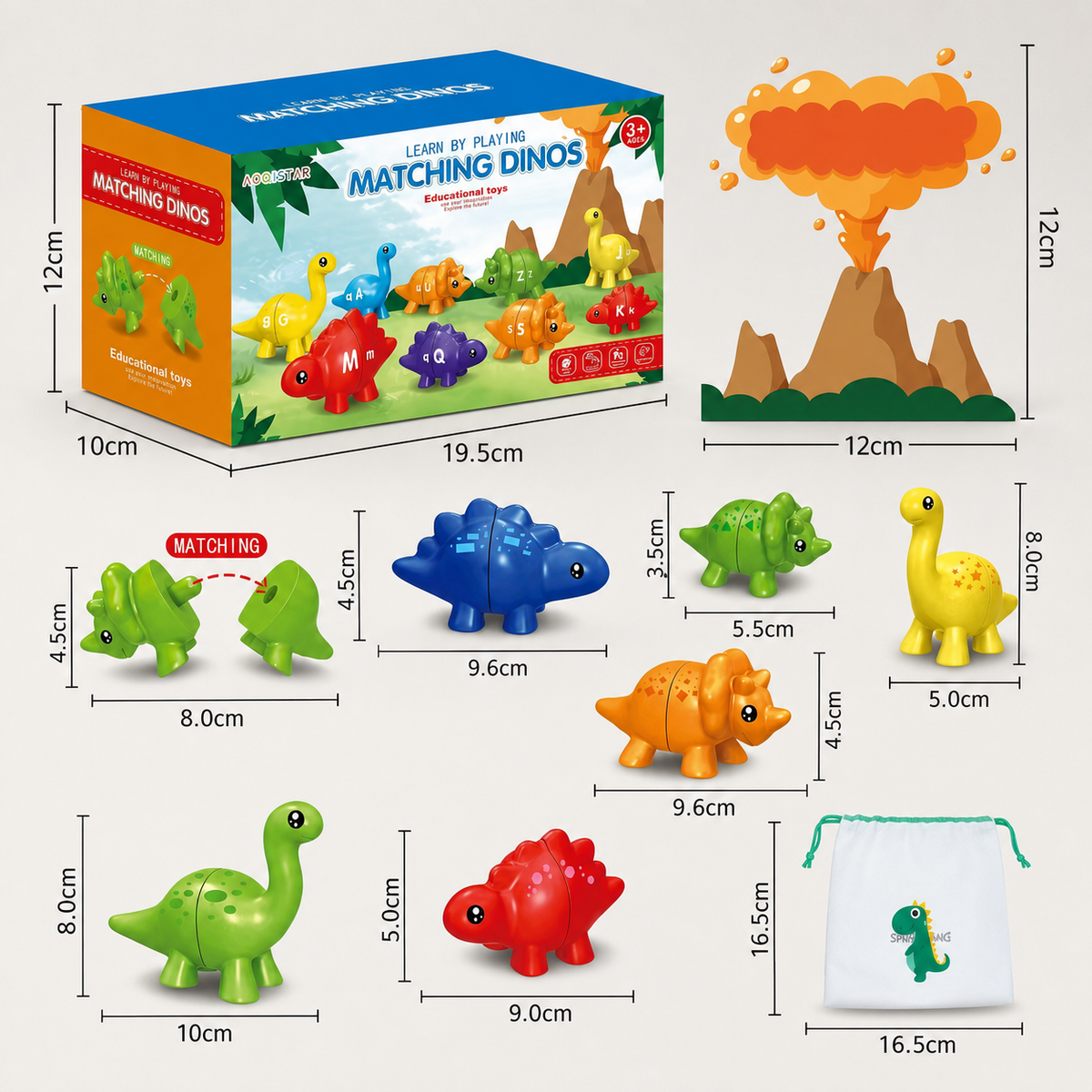 Edukacyjny zestaw Montessori do sortowania kolorowych dinozaurów