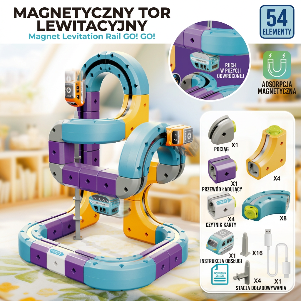 Zestaw DIY do budowy toru grawitacyjnego z kostek i elektrycznym pociągiem