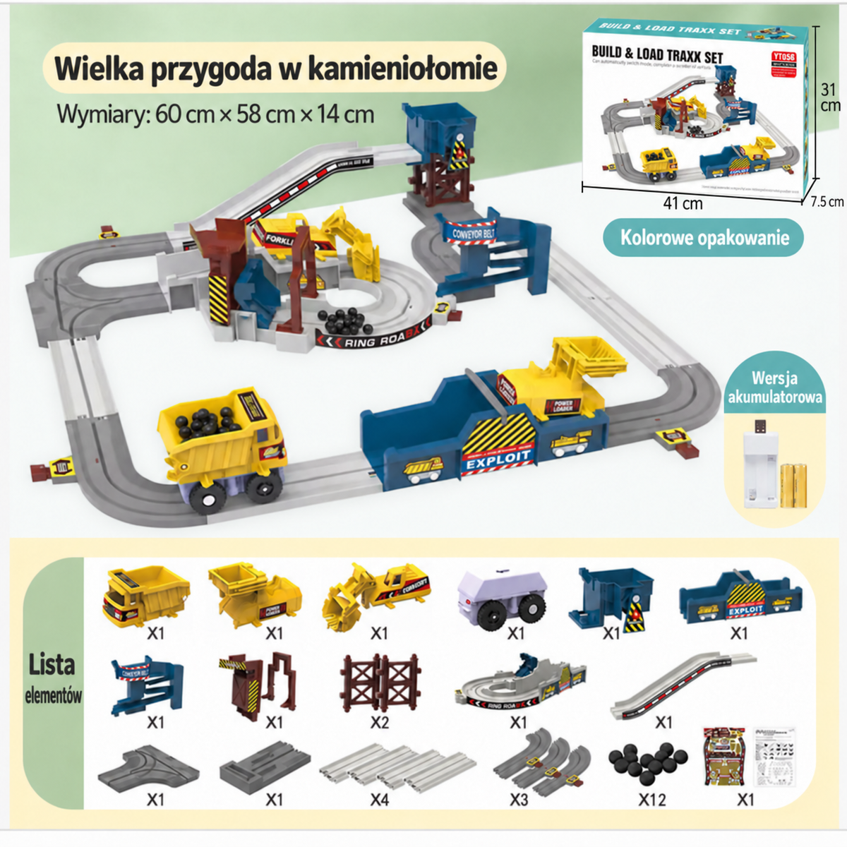 Interaktywny elektryczny zestaw kolejowy „Przygoda w kamieniołomie”