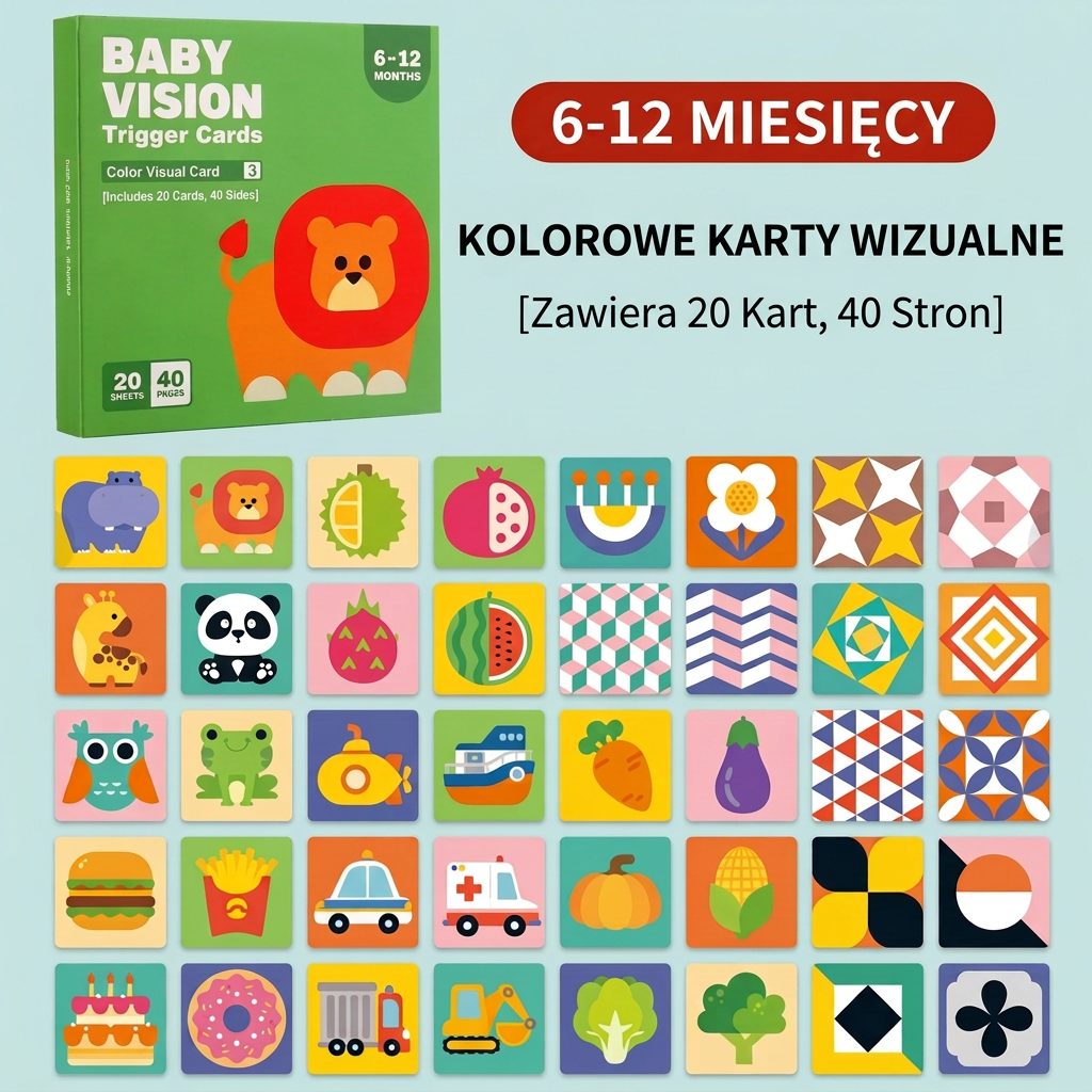 Karty edukacyjne Montessori dla niemowląt – Stymulacja wzroku, kolory i kategoryzacja