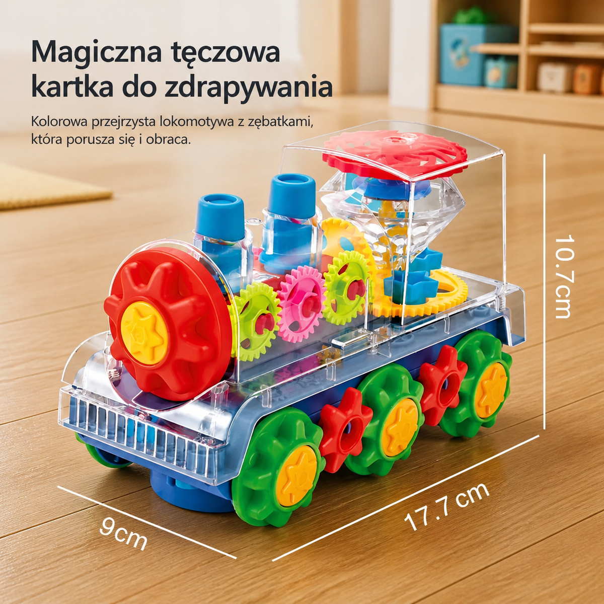 Tańcząca i świecąca lokomotywa parowa z muzyką