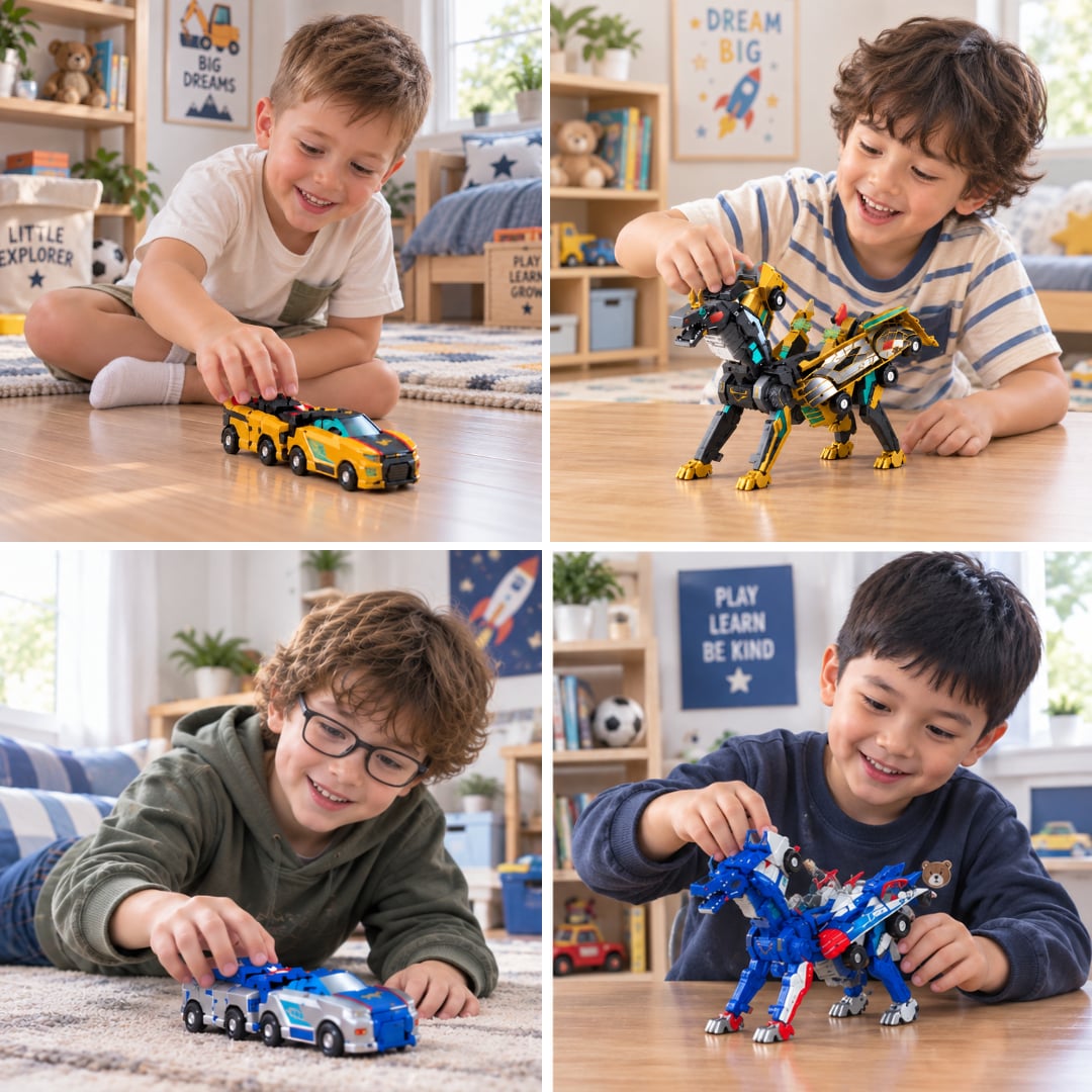 Magnetyczny samochód i dinozaur 2 w 1 z automatyczną transformacją po zderzeniu