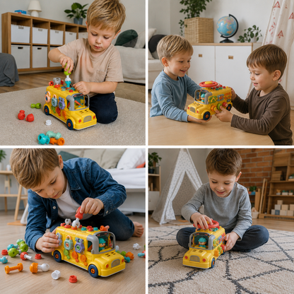 Montessori – autobus z elementami do przykręcania 7 w 1 – zabawka edukacyjna do rozwijania zdolności konstrukcyjnych i małej motoryki