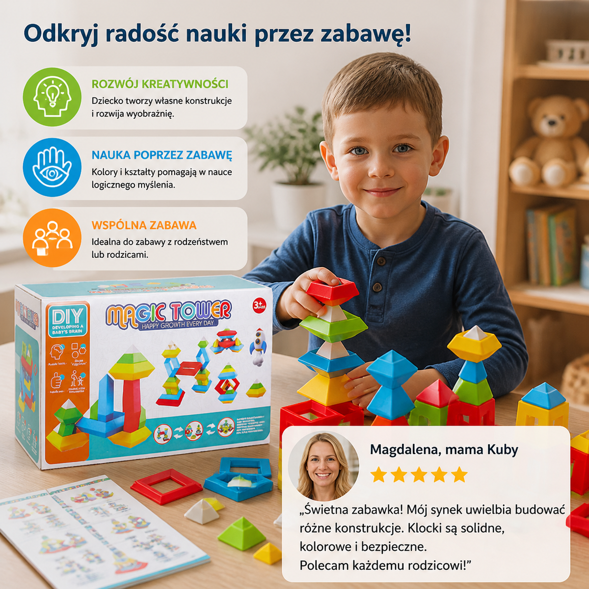 Montessori Piramida z Klocków Konstrukcyjnych