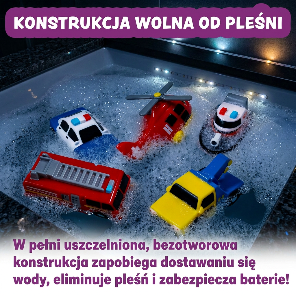 Zestaw 6 zmieniających kolor zabawek do kąpieli w kształcie pojazdów ratunkowych dla niemowląt i małych dzieci