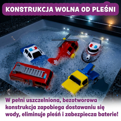 Zestaw 6 zmieniających kolor zabawek do kąpieli w kształcie pojazdów ratunkowych dla niemowląt i małych dzieci