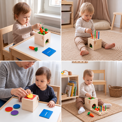 Drewniane pudełko edukacyjne Montessori – zestaw zadań i rozwiązań