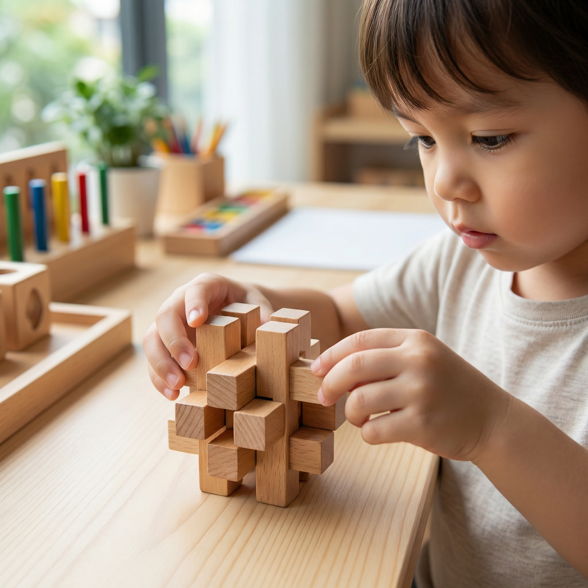 Montessori – drewniana łamigłówka logiczna 3D – zabawka do wczesnej nauki dla dzieci