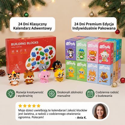Uroczy kalendarz adwentowy z klockami ze zwierzątkami dla dzieci