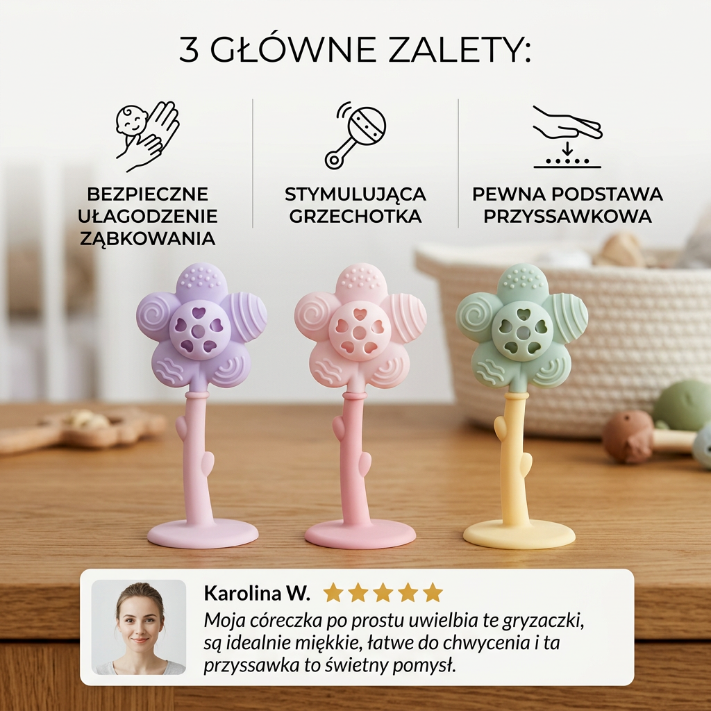 Gryzak i grzechotka 2 w 1 w kształcie słonecznika z przyssawką dla niemowląt