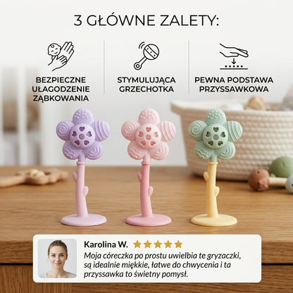 Gryzak i grzechotka 2 w 1 w kształcie słonecznika z przyssawką dla niemowląt