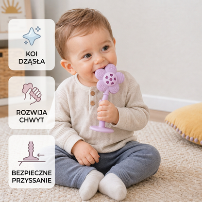 Gryzak i grzechotka 2 w 1 w kształcie słonecznika z przyssawką dla niemowląt