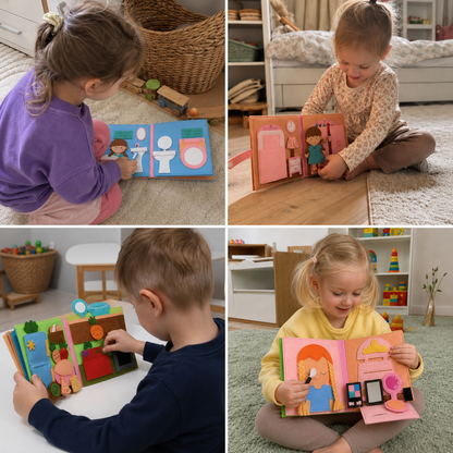 Montessori – filcowa książeczka edukacyjna dla dzieci z ubieraniem, sortowaniem i nauką codziennych czynności
