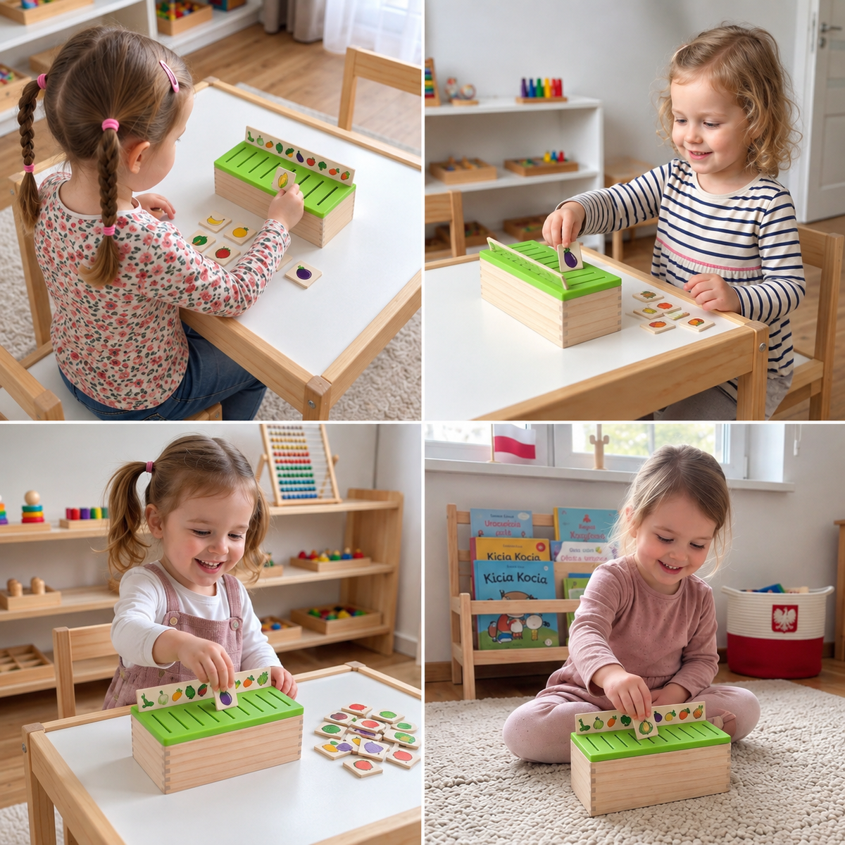 Drewniane pudełko do sortowania Montessori