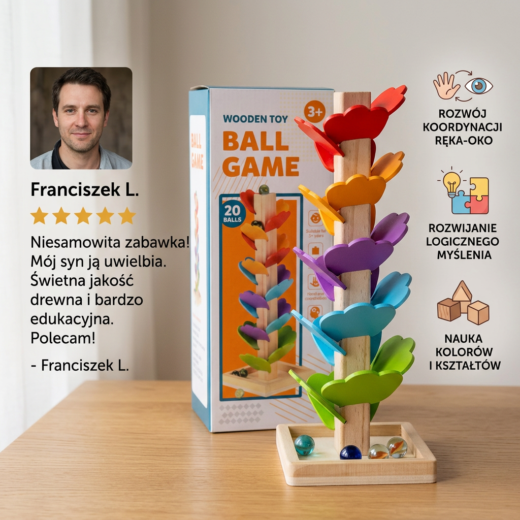 Tęczowa wieża Montessori z kulkami