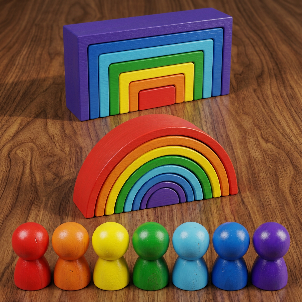 Kolorowe Drewniane Klocki Konstrukcyjne Montessori