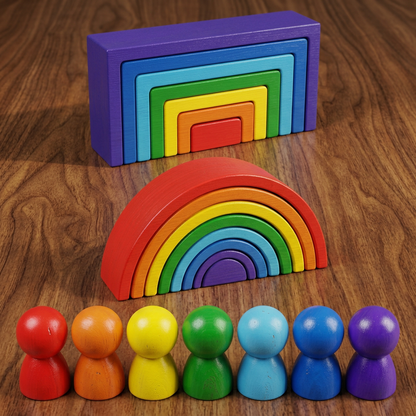 Kolorowe Drewniane Klocki Konstrukcyjne Montessori