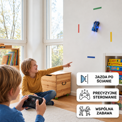 Zdalnie sterowany samochód jeżdżący po ścianach ze światłami LED