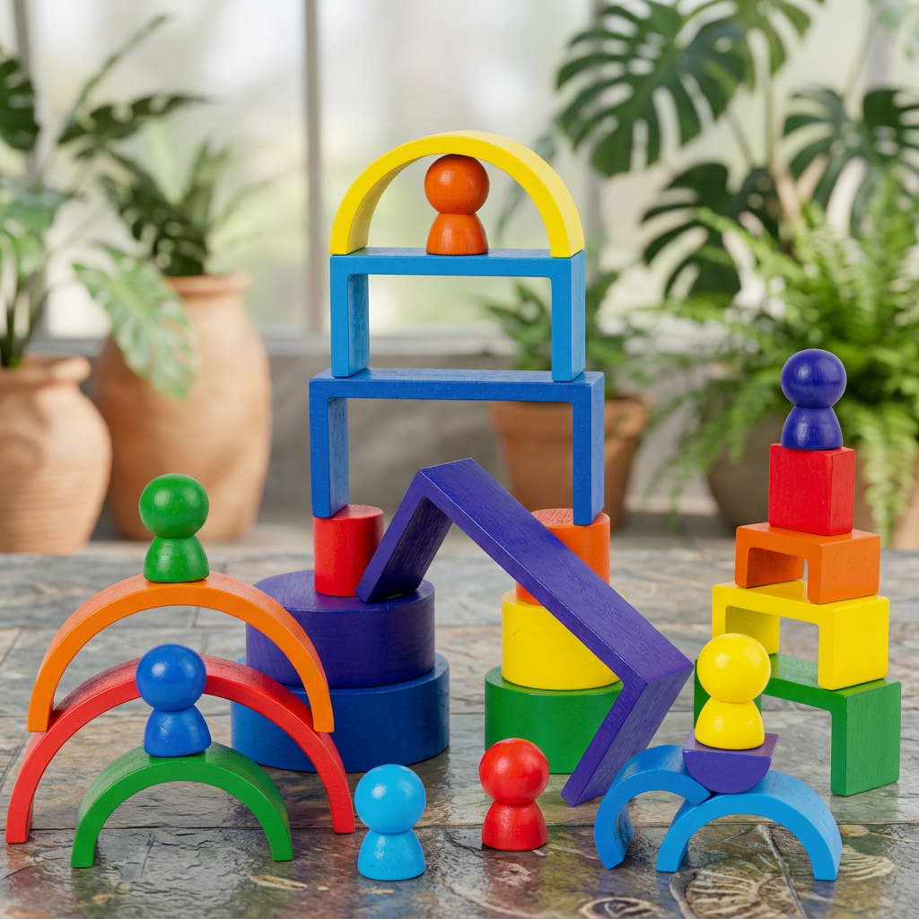 Kolorowe Drewniane Klocki Konstrukcyjne Montessori
