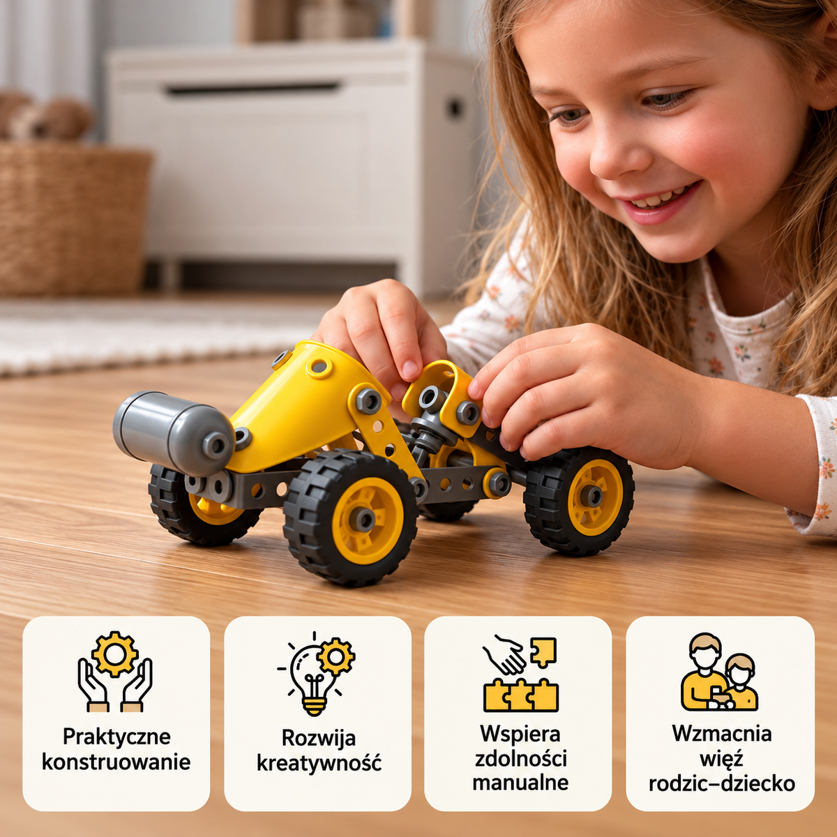 Kreatywny zestaw konstrukcyjny 10 w 1 z elektrycznymi pojazdami budowlanymi dla dzieci