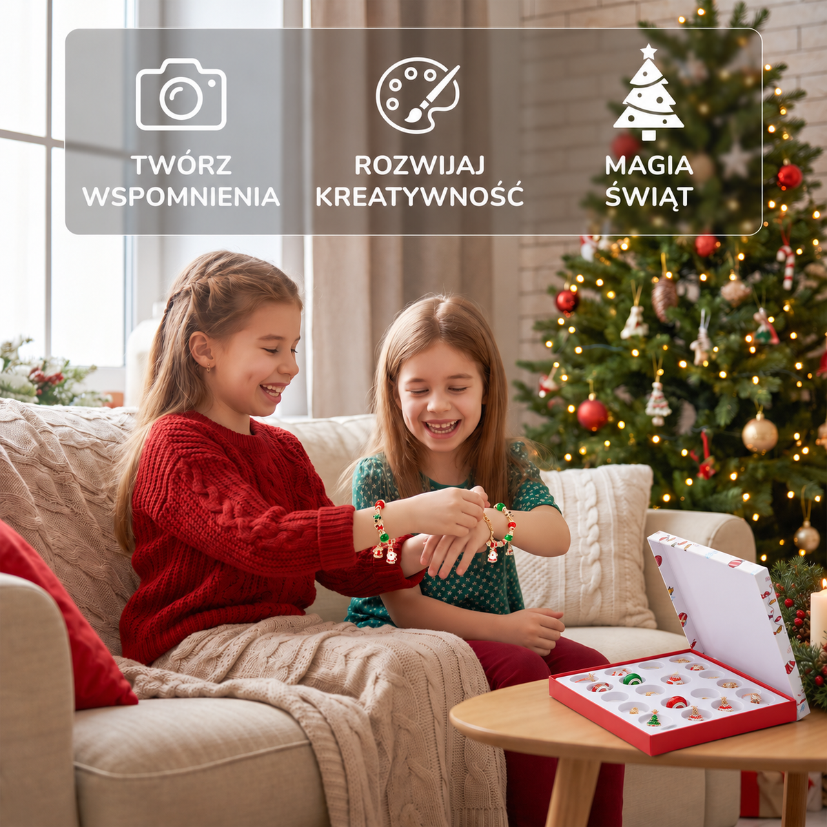 24-dniowy świąteczny kalendarz adwentowy z bransoletkami – zestaw DIY do tworzenia biżuterii dla dziewczynek