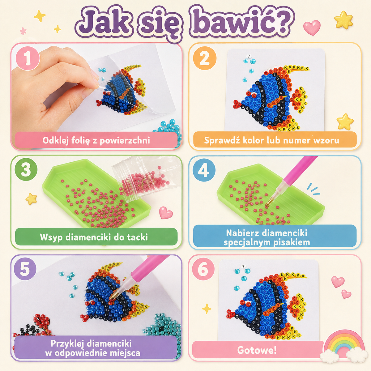 DIY – naklejki z kreskówkowymi wzorami do malowania diamentami