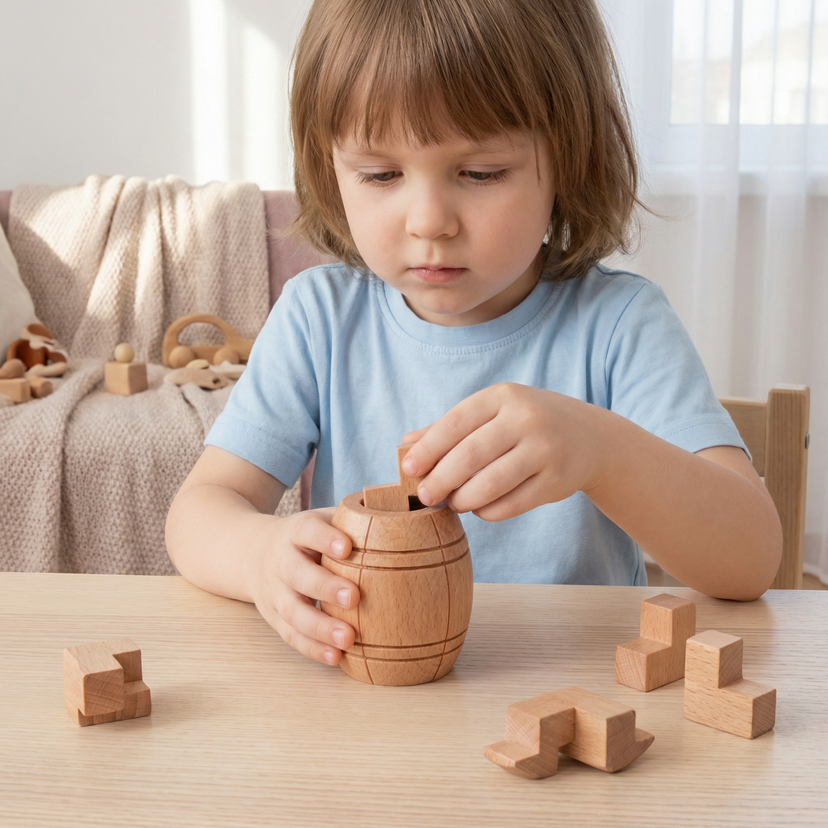 Montessori – drewniana łamigłówka logiczna 3D – zabawka do wczesnej nauki dla dzieci