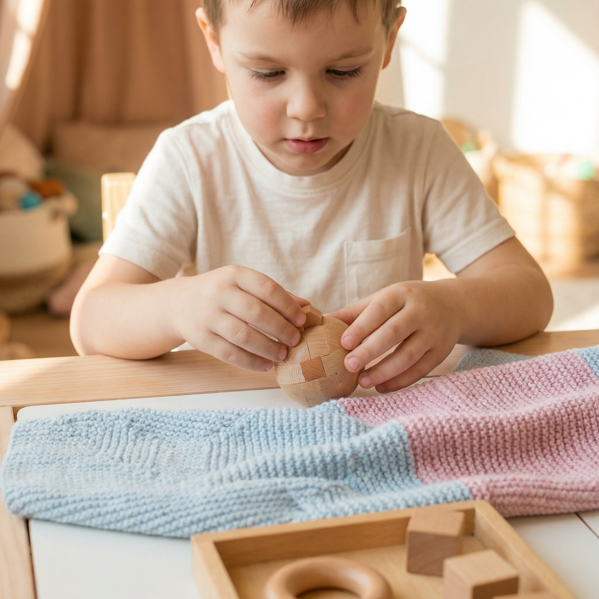 Montessori – drewniana łamigłówka logiczna 3D – zabawka do wczesnej nauki dla dzieci