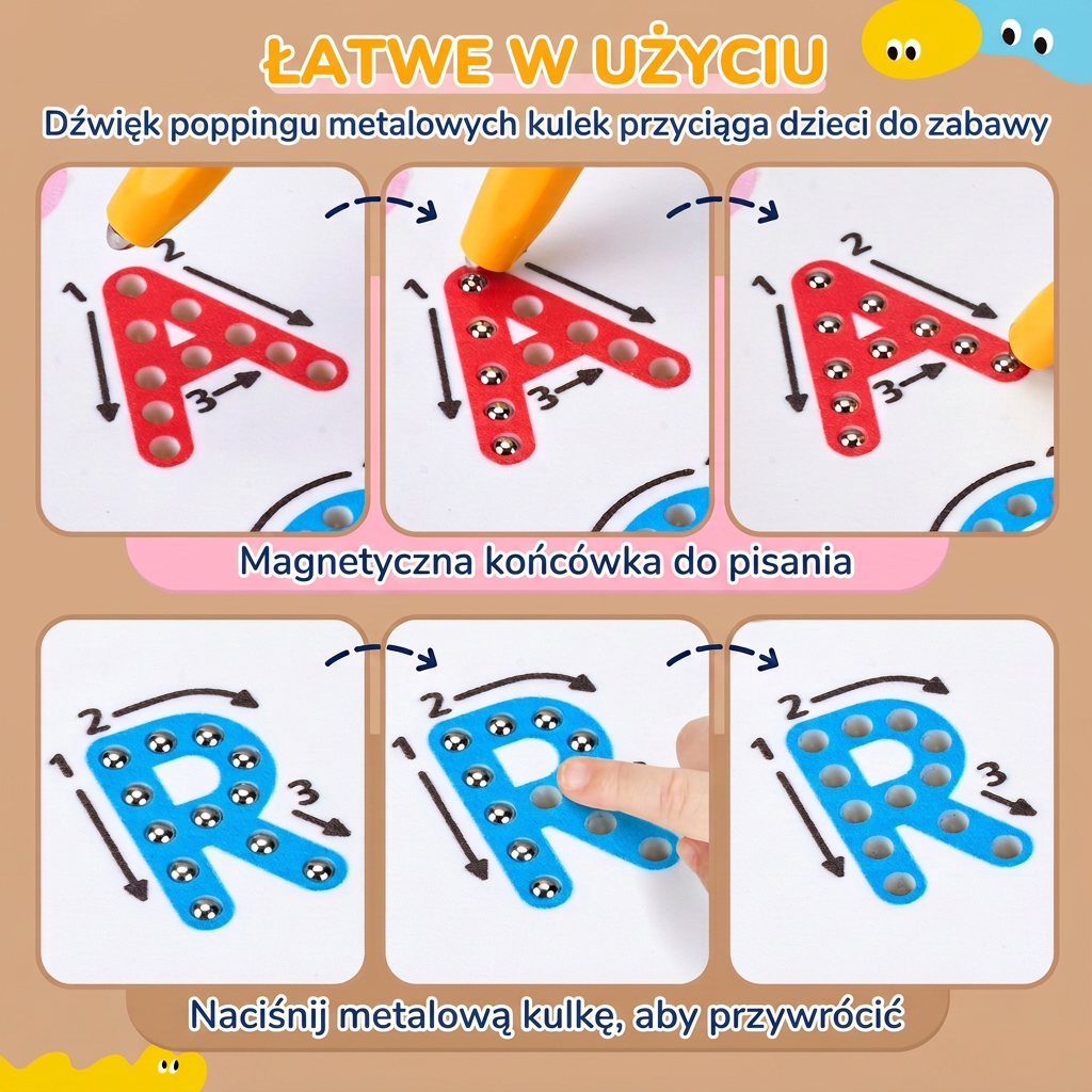 Magnetyczna tablica 2 w 1 do nauki pisania wielkich i małych liter dla dzieci