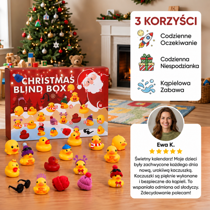 Kalendarz adwentowy z gumowymi kaczuszkami w świątecznym stylu