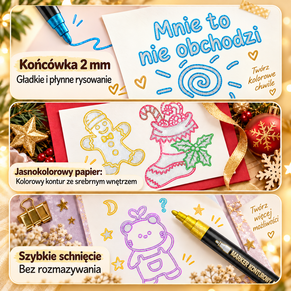 Zestaw brokatowych markerów konturowych z efektem shimmer i metalicznym połyskiem