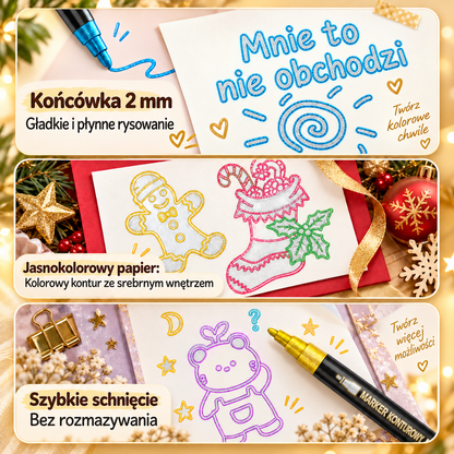 Zestaw brokatowych markerów konturowych z efektem shimmer i metalicznym połyskiem