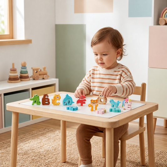 52-elementowy zestaw klocków 3D z alfabetem w stylu Montessori