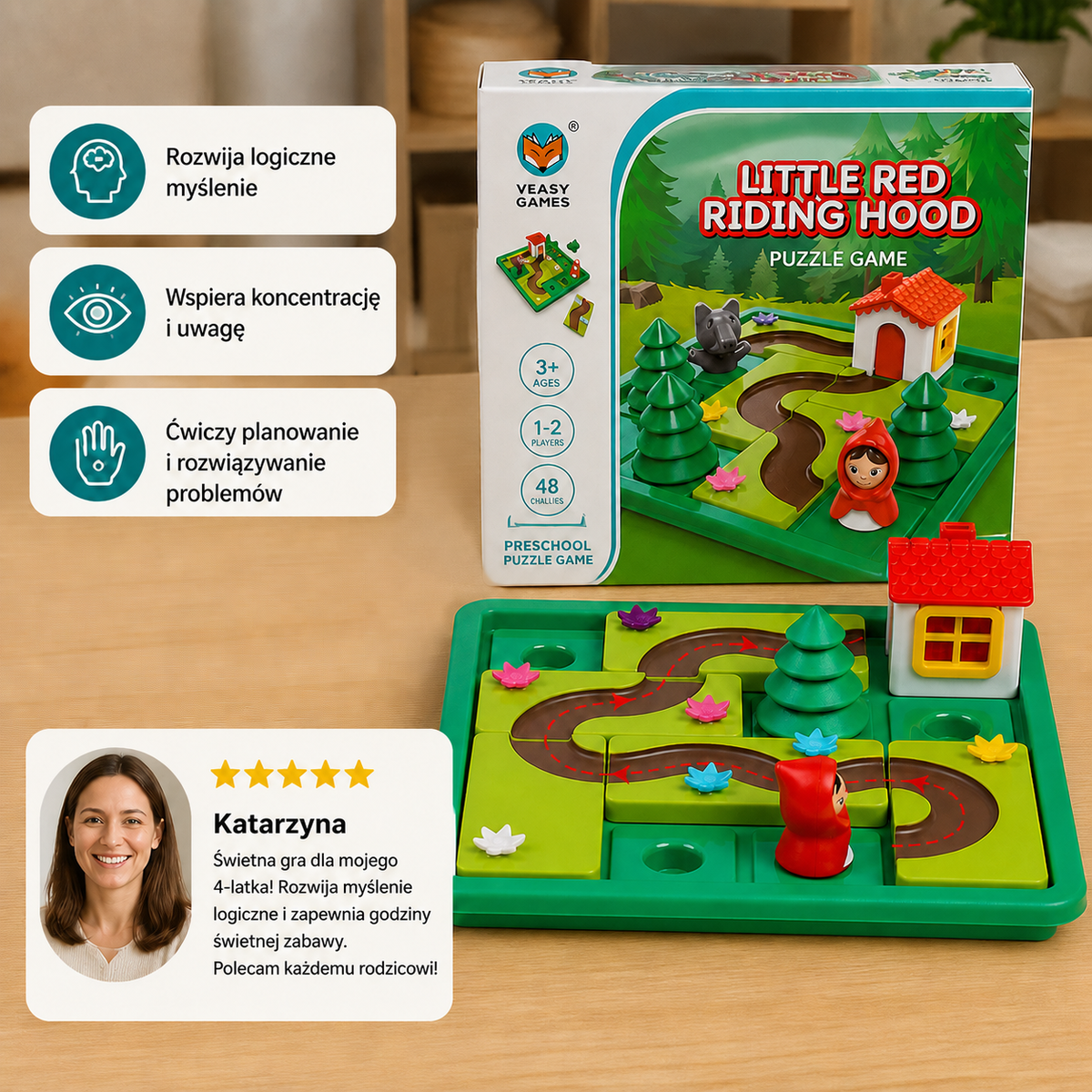 Montessori „Czerwony Kapturek” – puzzle i gra rozwijająca umiejętności