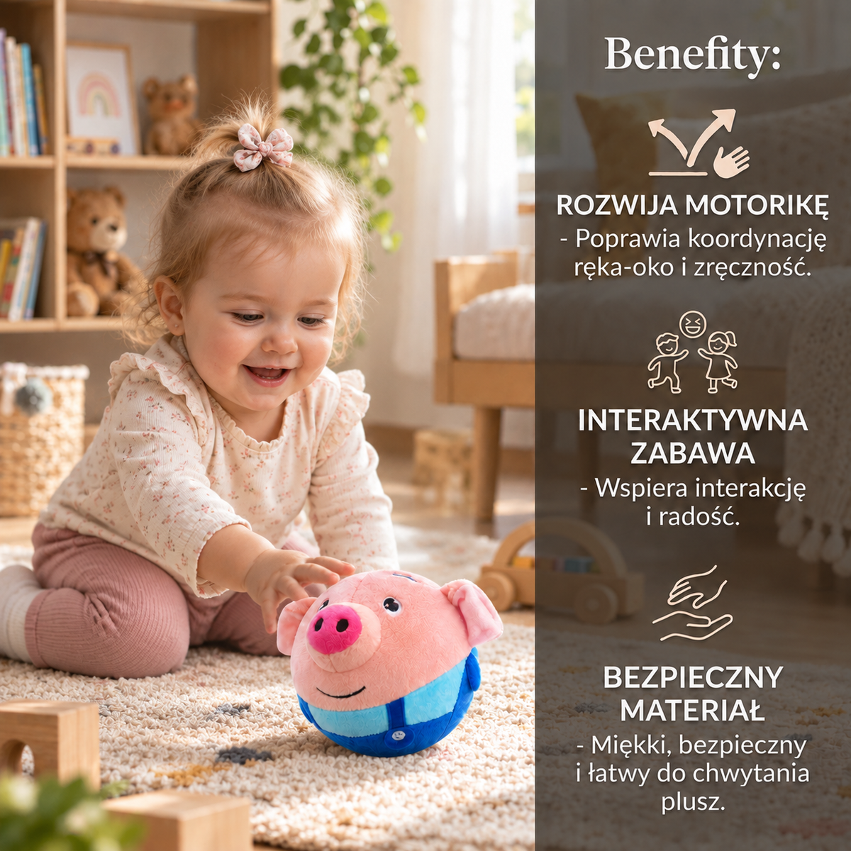 Skacząca piłeczka Świnka | Interaktywna zabawka pełna radości