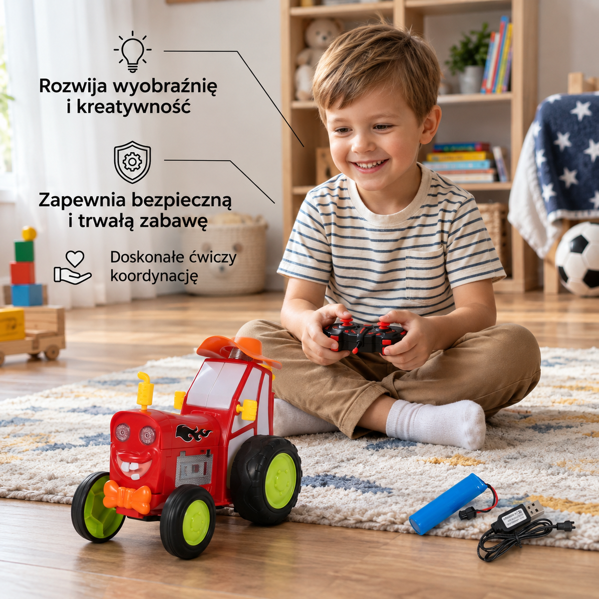 Chwiejący się traktor – zabawka dla dzieci