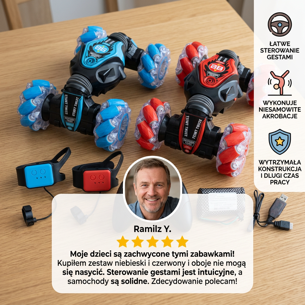 Samochód kaskaderski 2 w 1 sterowany gestami i pilotem