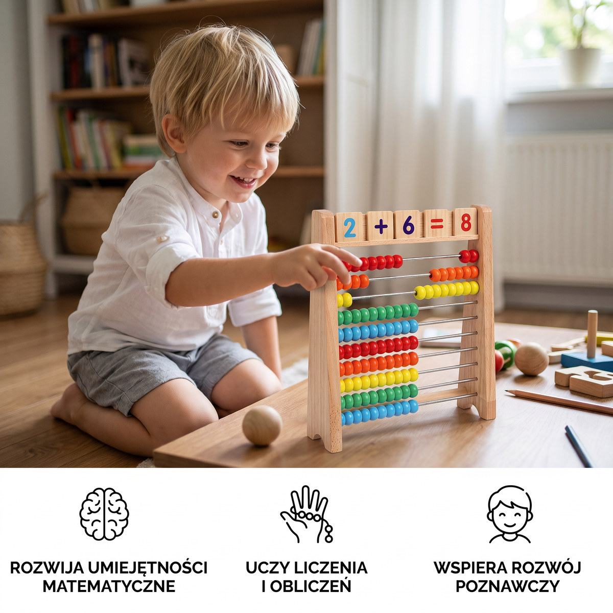 Drewniane liczydło – zabawka edukacyjna do nauki liczenia i wykonywania obliczeń