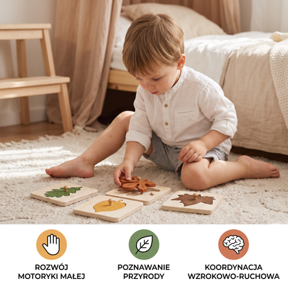 Drewniane puzzle Montessori z motywem liści