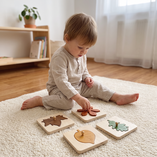 Drewniane puzzle Montessori z motywem liści