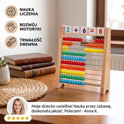Drewniane liczydło – zabawka edukacyjna do nauki liczenia i wykonywania obliczeń