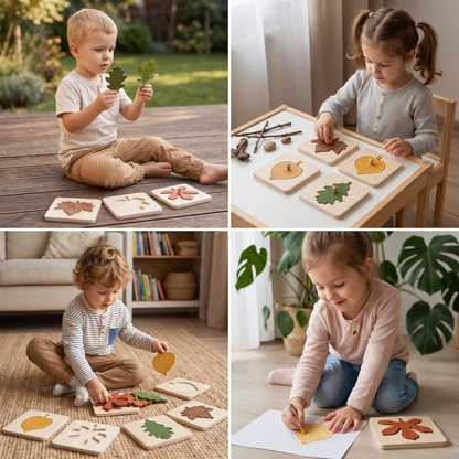 Drewniane puzzle Montessori z motywem liści
