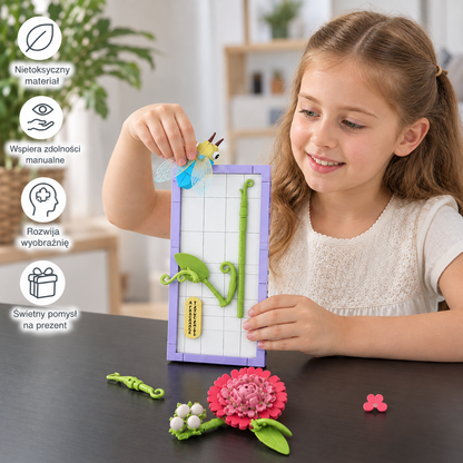 Zestaw klocków DIY 3D z motywem natury – kwiaty i owady