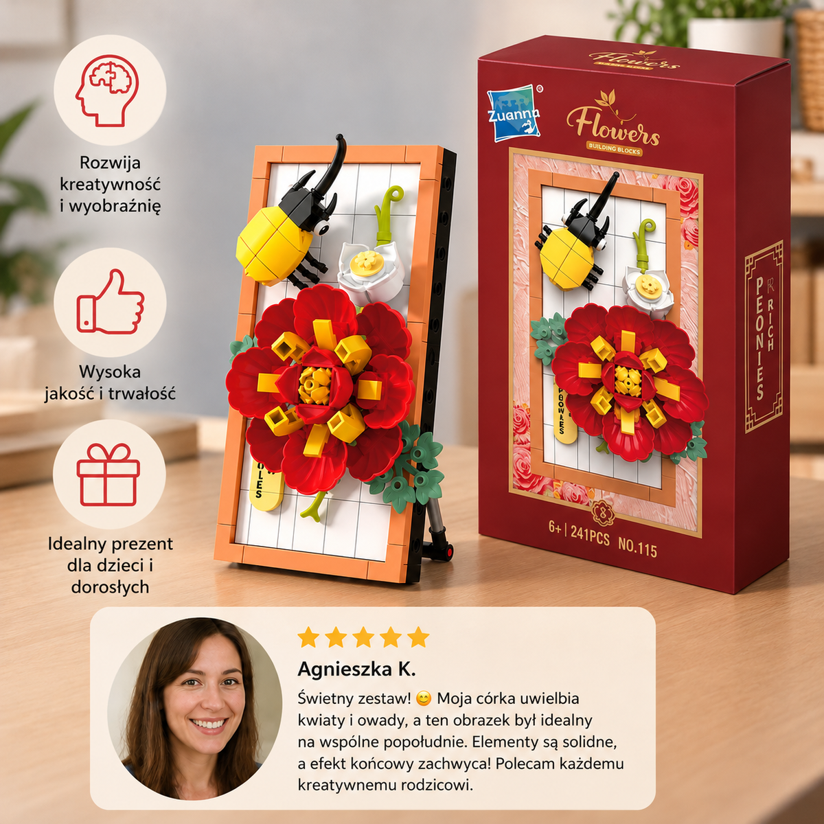 Zestaw klocków DIY 3D z motywem natury – kwiaty i owady