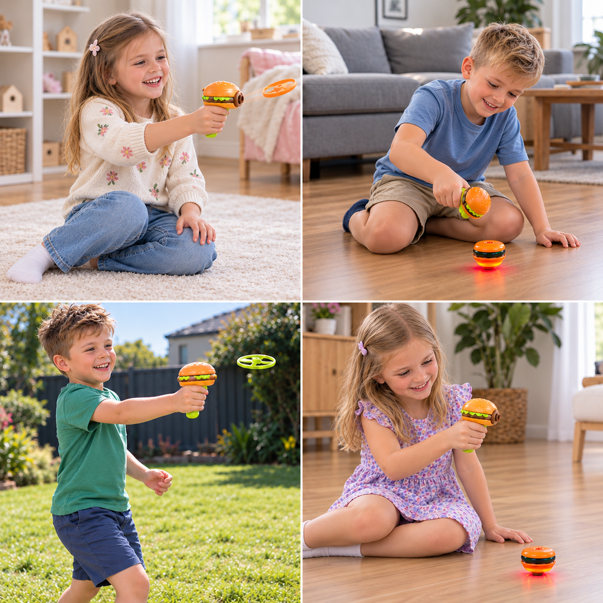 Wyrzutnia 2 w 1 dla dzieci – bączek i latający spinner