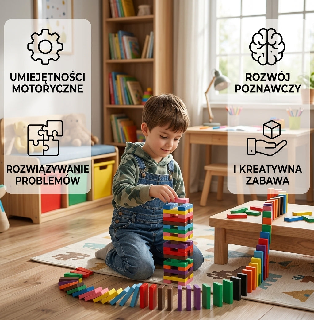 Montessori Drewniane Kamienie Domino – Edukacyjna Gra Konstrukcyjna dla Dzieci