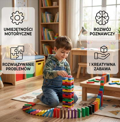 Montessori Drewniane Kamienie Domino – Edukacyjna Gra Konstrukcyjna dla Dzieci