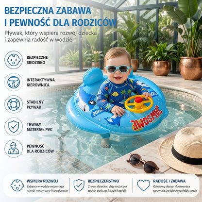 Dmuchane Kółko do Pływania dla Niemowląt z Siedziskiem i Kierownicą – Rekinowy Design do Bezpiecznej Zabawy w Wodzie
