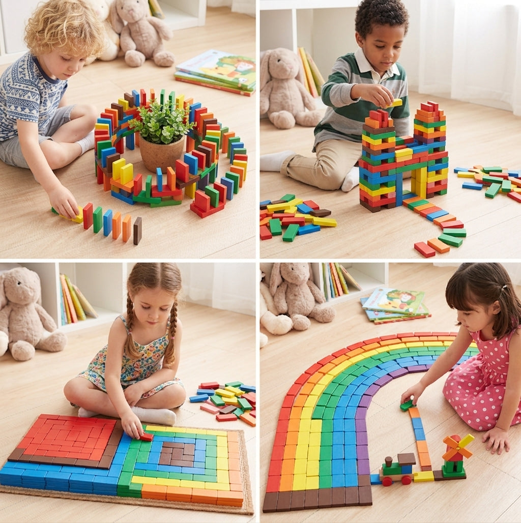 Montessori Drewniane Kamienie Domino – Edukacyjna Gra Konstrukcyjna dla Dzieci